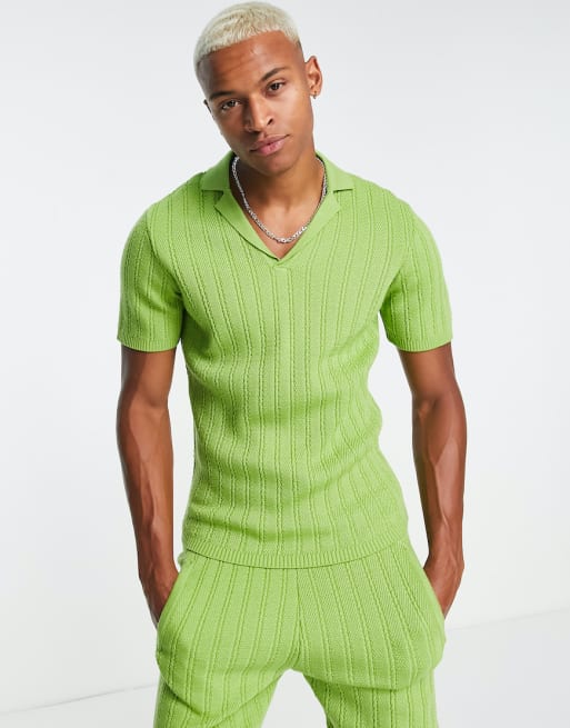 ASOS DESIGN cable knit shorts in green - part of a set