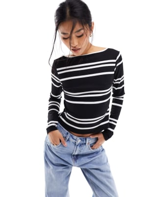 ASOS DESIGN co-ord backless long sleeve top and mini skirt in stripe | ASOS