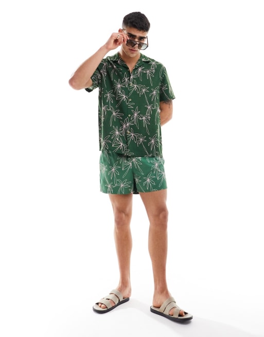 ASOS DESIGN co-ord in doodle palm tree print in green