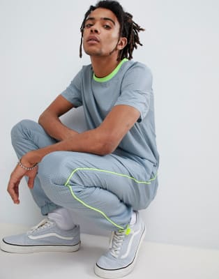 ASOS DESIGN Co-Ord in grey check with neon piping