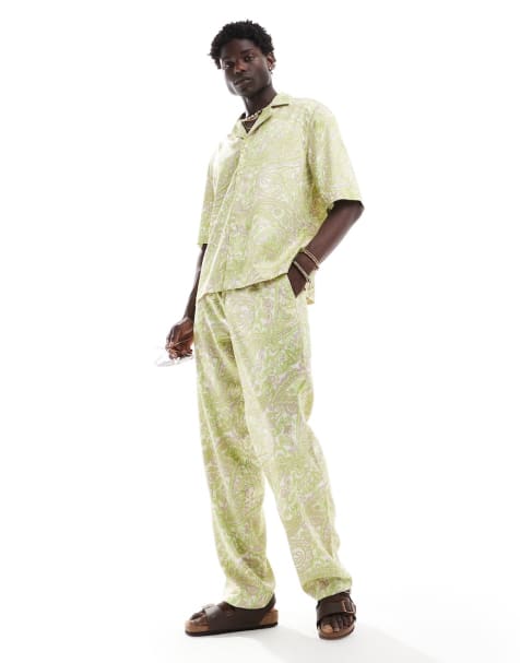 ASOS DESIGN co-ord in satin paisley print in green - view 1