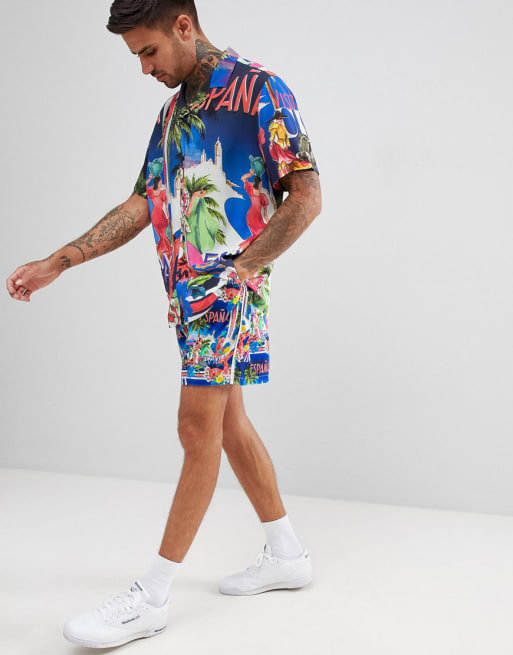 ASOS DESIGN Co Ord in tropical postcard prin