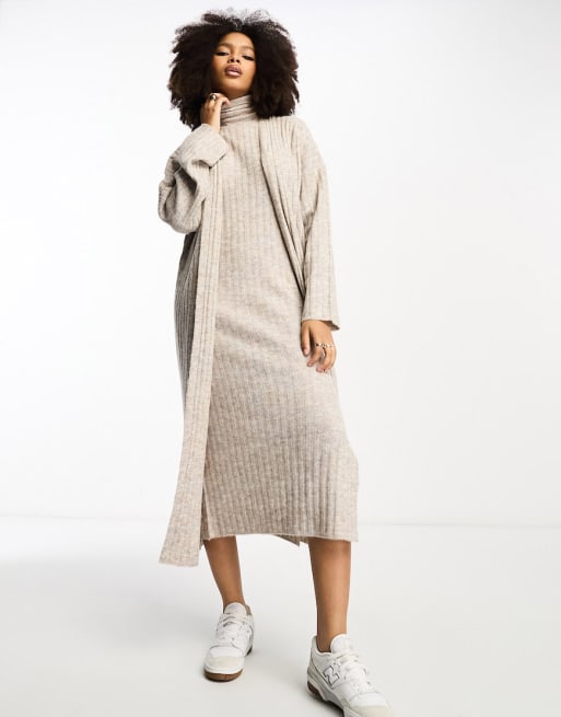 ASOS DESIGN co-ord knitted sleeveless midi dress & cardigan in stone | ASOS