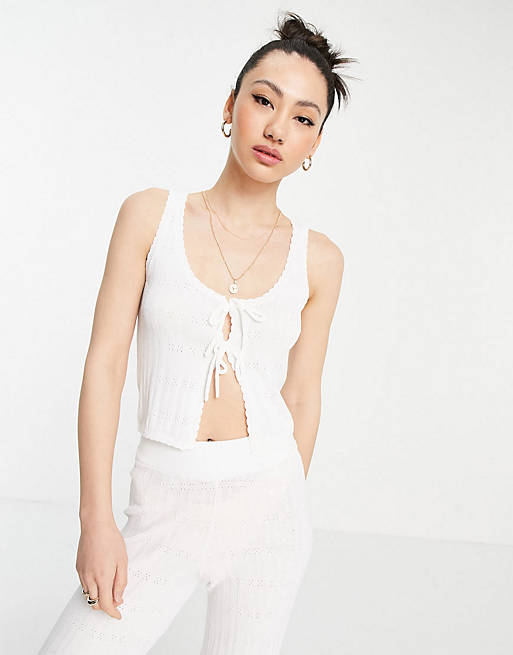 ASOS DESIGN co-ord knitted vest with tie front detail in cream