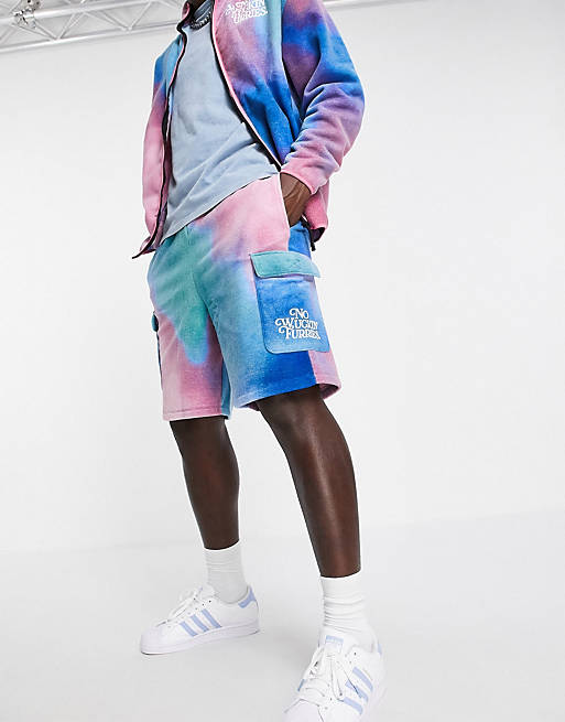 ASOS DESIGN co-ord oversized polar fleece track jacket and shorts in abstract pr