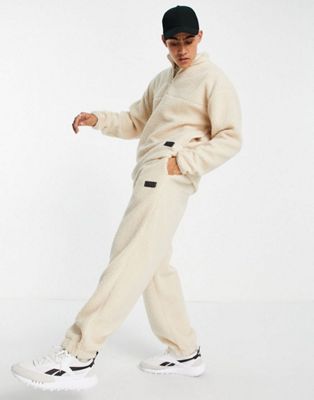 ASOS DESIGN co-ord oversized teddy borg half zip sweatshirt in off-white