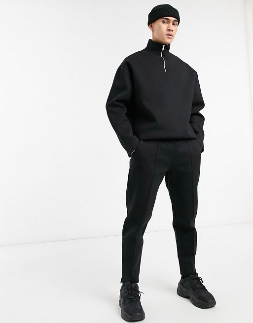 ASOS DESIGN co-ord oversized half zip sweatshirt in heavyweight bonded jersey in black