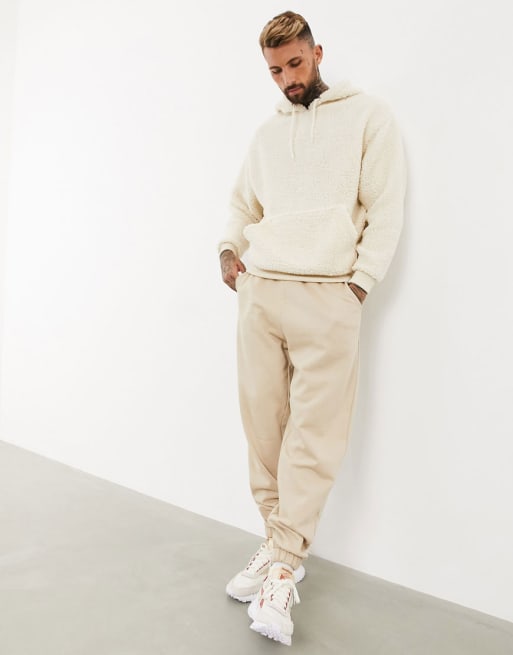 ASOS DESIGN co-ord oversized tracksuit in off-white teddy borg