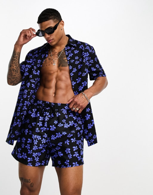 ASOS DESIGN - Co-ord set met bloemenprint in blauw