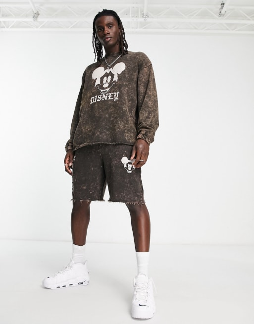 ASOS DESIGN - Co-ord set met Disney Mickey Mouse print in verwassen bruin - BROWN