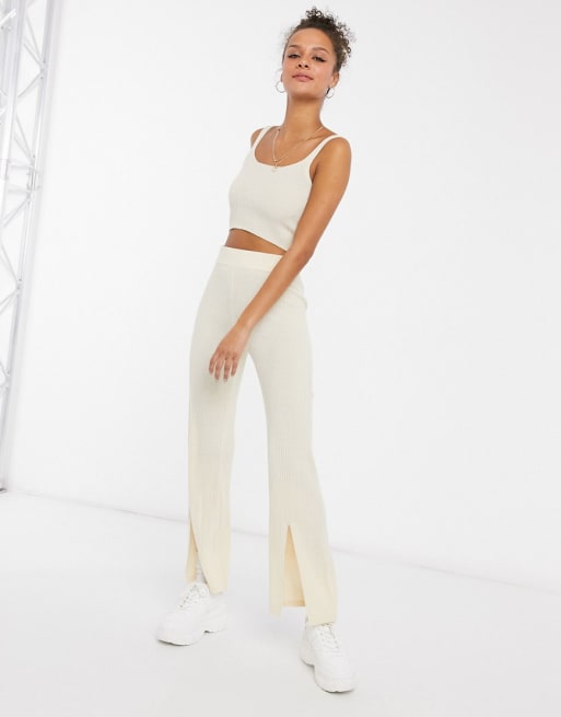 ASOS DESIGN - Co-ord set van gebreid hemd, vest en broek in crème