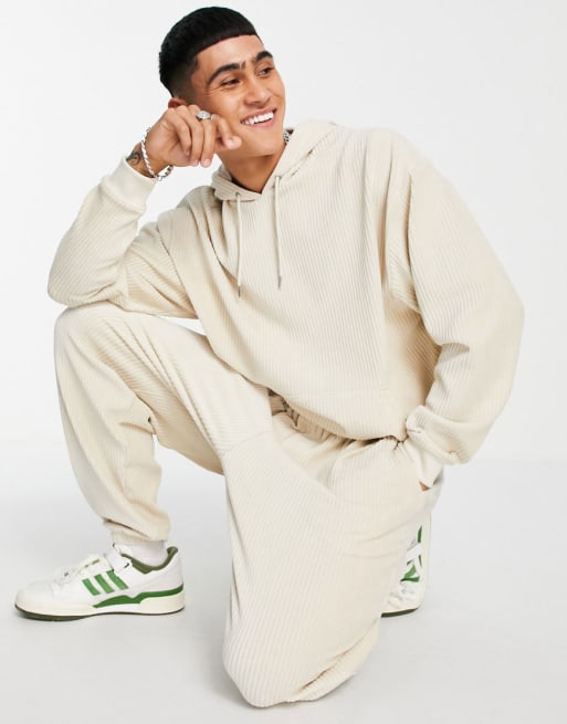 ASOS DESIGN - Co-ord set van oversized hoodie en joggingbroek van ribfluweel in beige
