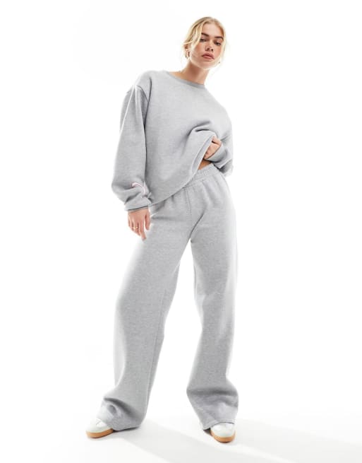 ASOS DESIGN - Co-ord set van sweatshirt en joggingbroek met strikdetail in gemêleerd grijs