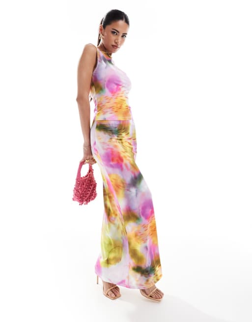 ASOS DESIGN - Co-ord set van top met boothals en maxirok met grote bloemenprint
