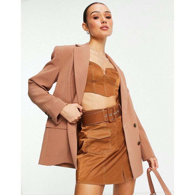 Coordinati YKVn5 DESIGN co-ord structured bralet top with stitching detail - BROWN and skirt