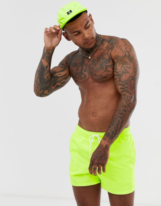 ASOS DESIGN coord swim short and 5 panel in neon yellow ASOS