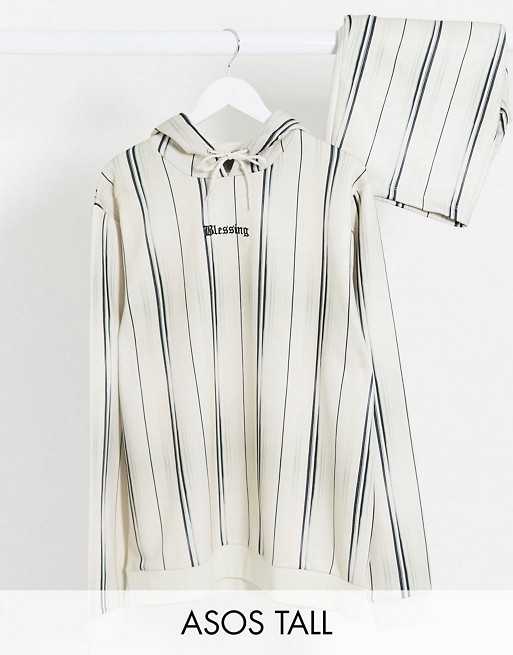 ASOS DESIGN co-ord Tall in beige stripes with embroidery
