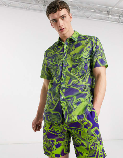 ASOS DESIGN co-ord tech phone print in neon green