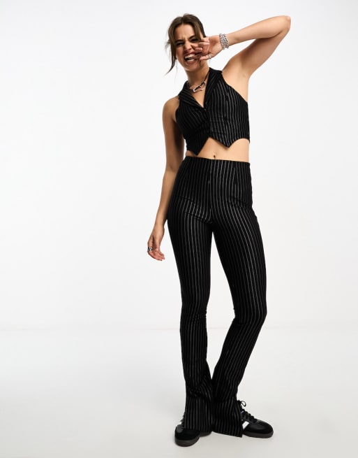 ASOS DESIGN co-ord waistcoat and vent trouser in black pinstripe