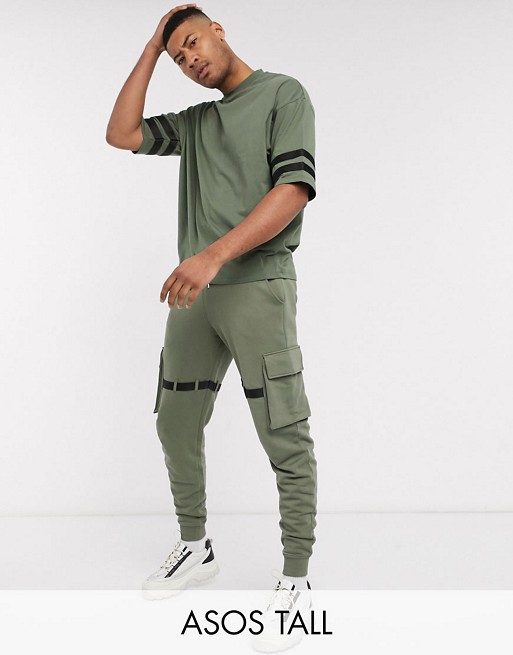 ASOS DESIGN Tall co-ord with contrast taping in khaki