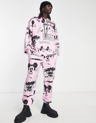 ASOS DESIGN co-ord with Disney Mickey Mouse all over prints in pink - BPINK