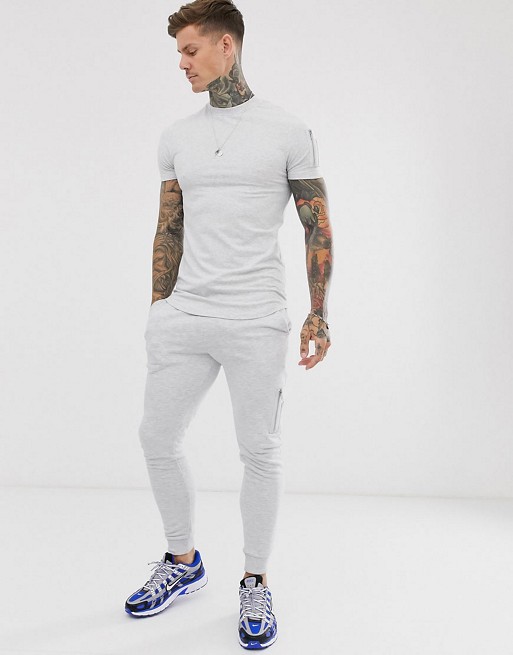 ASOS DESIGN co-ord with MA1 pocket in white marl