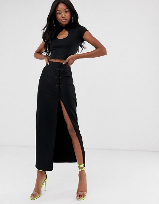 ASOS Design co-ord with open neck and split