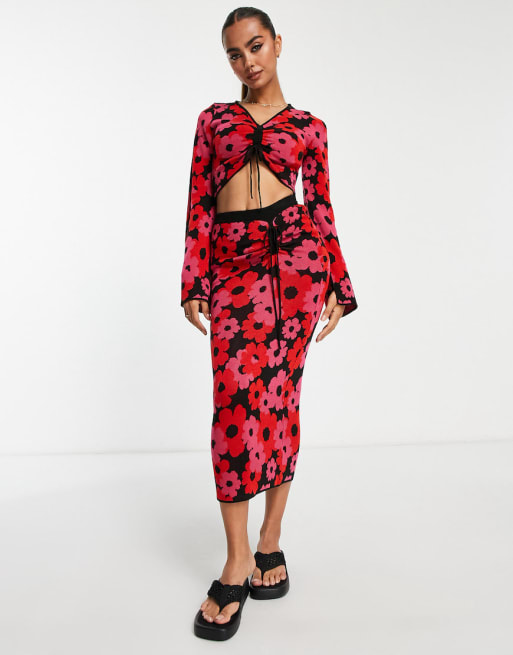 ASOS DESIGN co-ord with ruched front in floral pattern