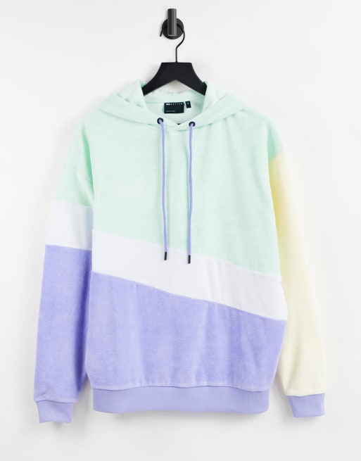 ASOS DESIGN - Colore con felpa con cappuccio oversize in spugna color block e pantaloncini blu
