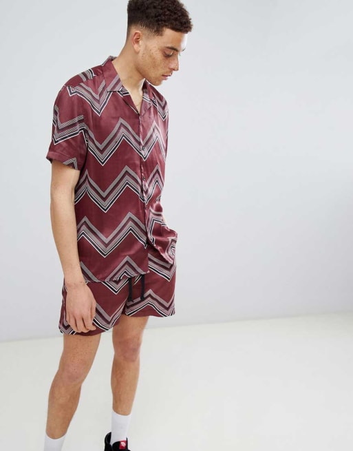 ASOS DESIGN - Combi-set in bordeauxrood met cevronprint