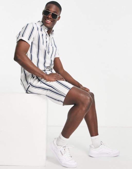ASOS DESIGN - Combi-set in marineblauw met witte strepen