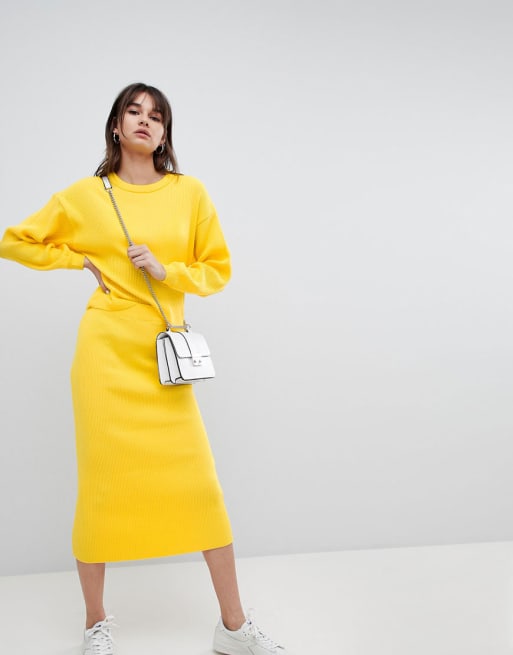 ASOS DESIGN Combi set van geribbeld gebreide trui en rok ASOS