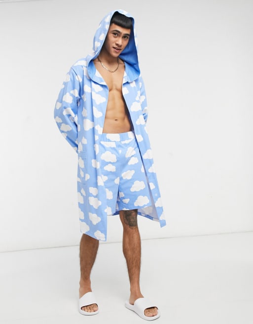 ASOS DESIGN - Completo con pigiama da casa e vestaglia con stampa di nuvole in coordinato