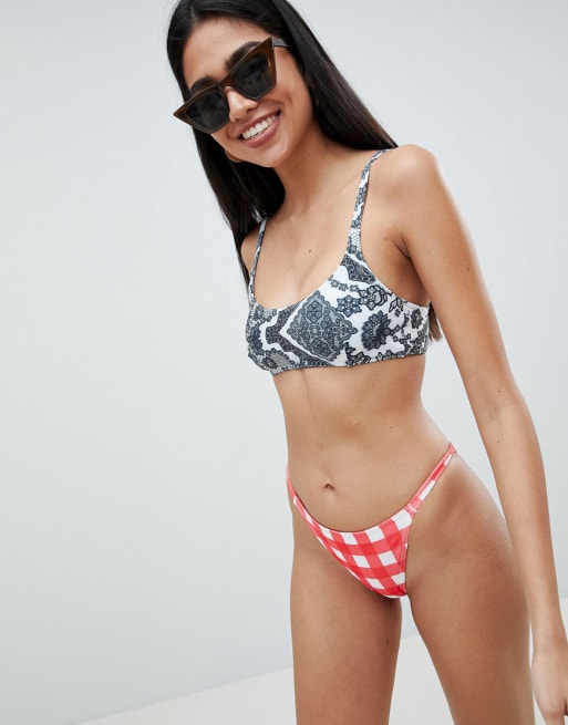 ASOS DESIGN contrast mixed print skinny crop bikini set