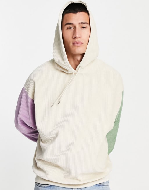 ASOS DESIGN - Coordinato con felpa con cappuccio e joggers oversize in velour a coste color block viola