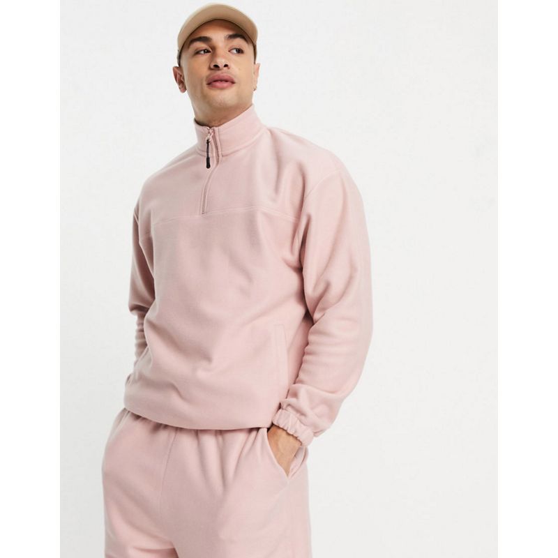  Uomo DESIGN - Coordinato con felpa oversize con zip corta e joggers in pile rosa