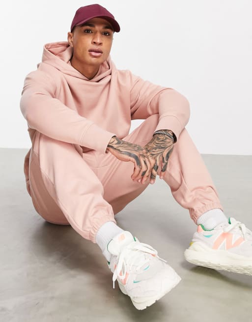 ASOS DESIGN - Coordinato con felpa oversize pesante in tessuto organico, colore rosa