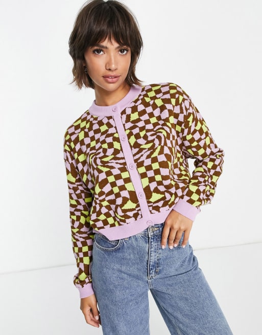 ASOS DESIGN - Coordinato con pantaloni in maglia multicolore con stampa a quadri distorti