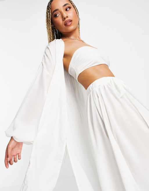 ASOS DESIGN - Coordinato da spiaggia in chiffon bianco