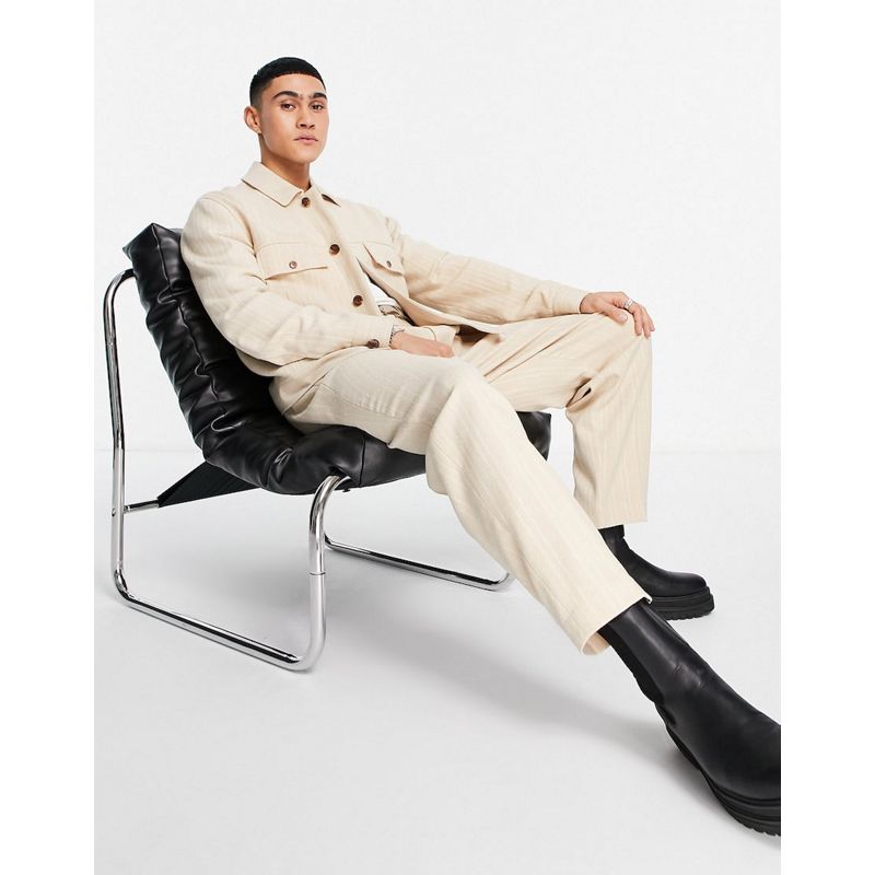 Uomo Giacca-camicia DESIGN - Coordinato elegante beige gessato