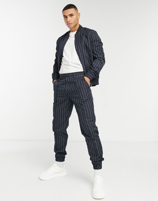 ASOS DESIGN - Coordinato elegante blu navy gessato