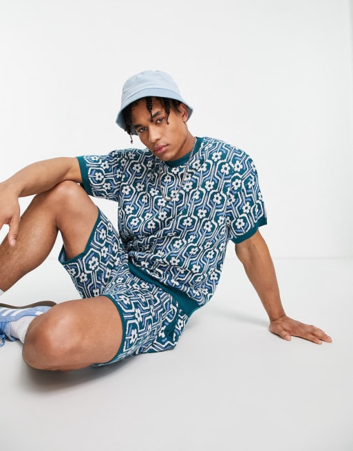ASOS DESIGN - Coordinato in maglia a fiori, colore blu