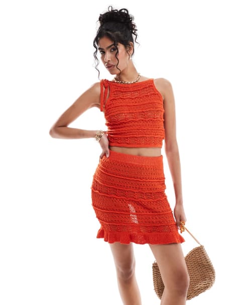 ASOS DESIGN - Coordinato in maglia con top allacciato e minigonna con cuciture a vista - view 1