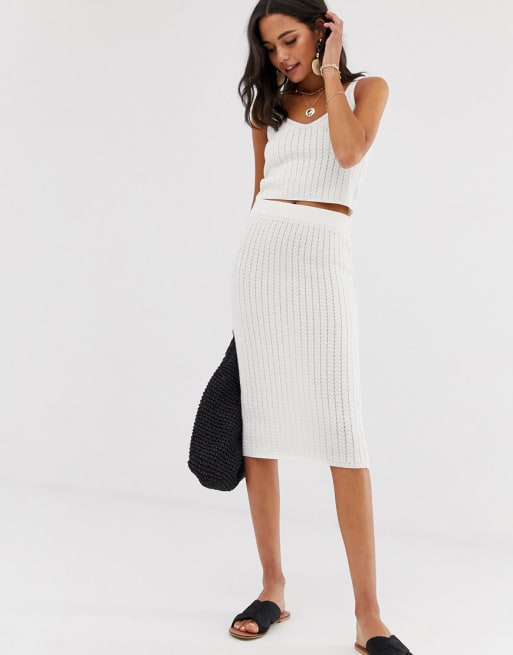 ASOS DESIGN - Coordinato in maglia testurizzata con canottiera e gonna midi
