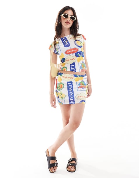 ASOS DESIGN - Coordinato in rete con top e gonna con stampa di frutta - view 1