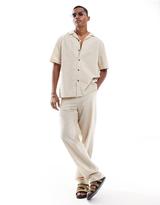 ASOS DESIGN - Coordinato in seersucker color pietra