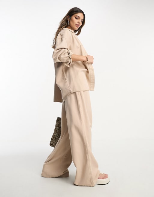 ASOS DESIGN - Coordinato in twill con pantaloni a fondo ampio