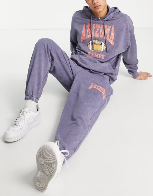 ASOS DESIGN - Coordinato oversize blu navy lavaggio vintage con scritta college 