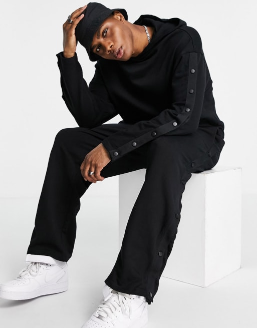 ASOS DESIGN - Coordinato oversize con bottoni a pressione laterali, colore nero