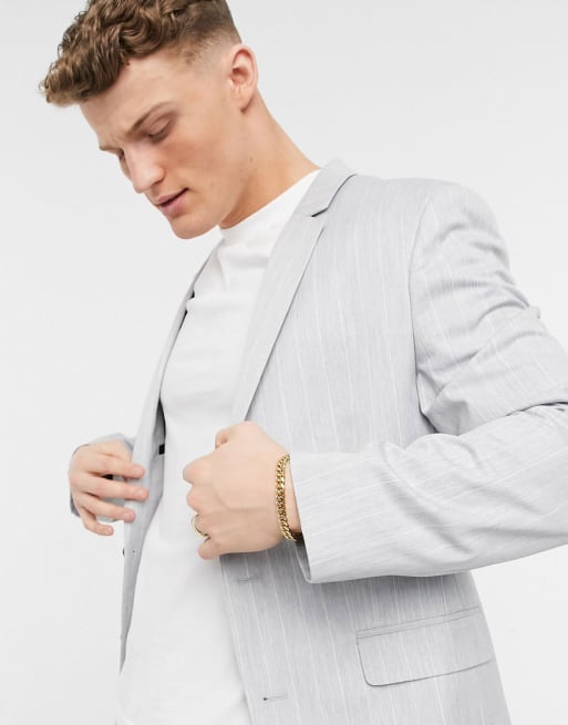ASOS DESIGN - Costume ajusté à fines rayures - Gris glacé